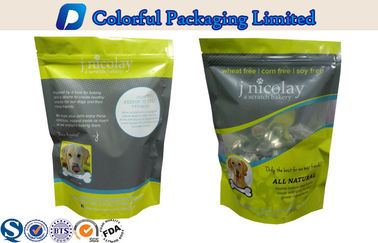टुकड़े टुकड़े में Resealable स्टैंड अप जिपर पाउच बैग के लिए पालतू पशु खाद्य / पालतू पशु खाद्य पैकेजिंग बैग अनुकूलित