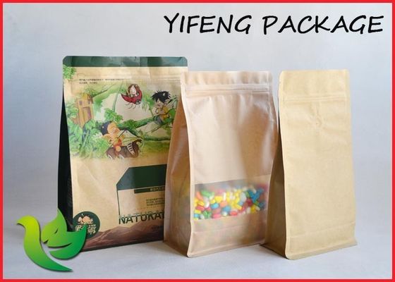 फ्लैट नीचे क्राफ्ट पेपर resealable स्पष्ट खिड़की मुद्रण पाउच खड़े हो जाओ