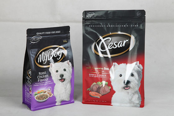 जिपर के साथ फ्लैट नीचे पाउच पैकिंग resealable मुद्रित डॉग खाद्य